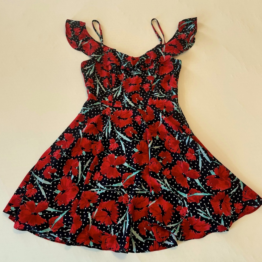 Red and Black Floral Polkadot Dress